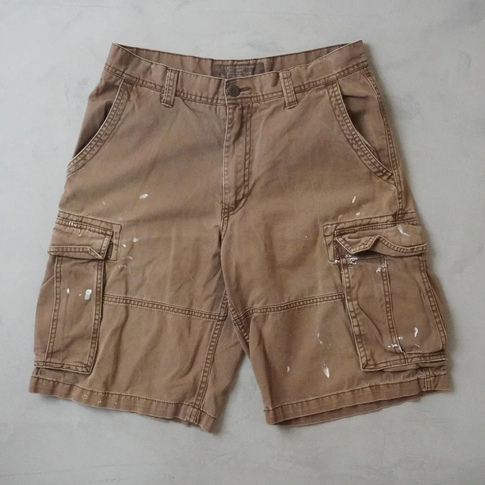 Old Navy Surplus Company Cargo Shorts 31 Mens Brown Khaki Paint Y2K Utility